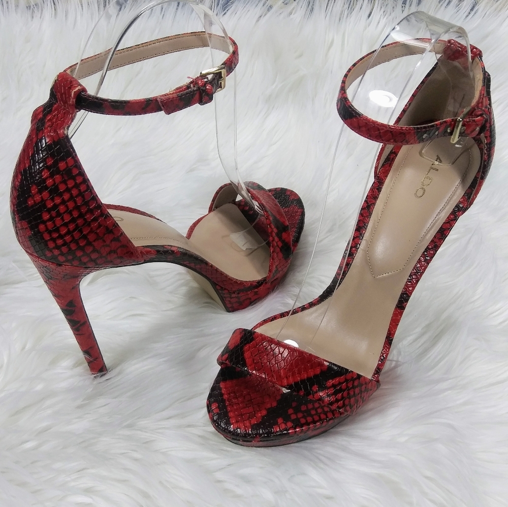Aldo Stiletto Heel Red Snake Sandals sz 7.5